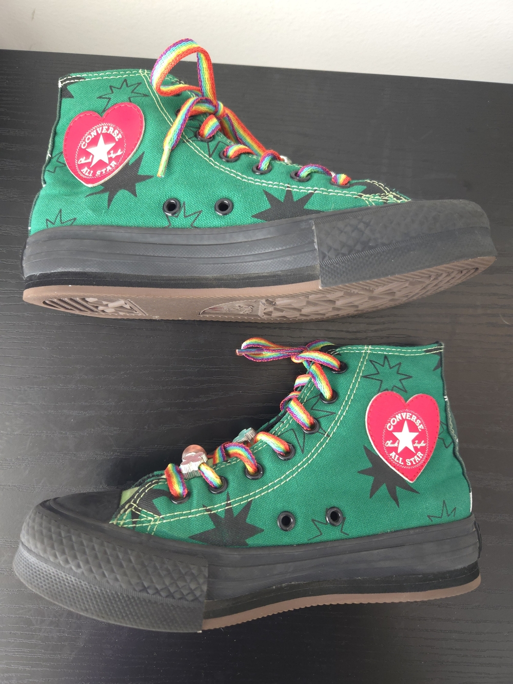Converse Chuck Taylor All Stars Kids' Green High-Top Sneakers with Rainbow Laces